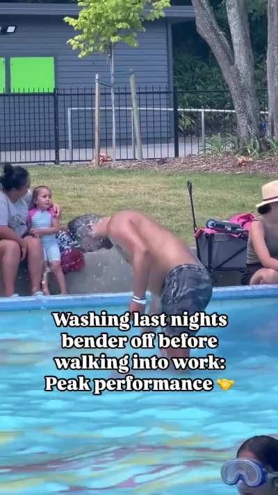 sick and disgusting man washes his ass in a public pool around children