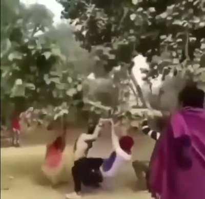 A stupid gang of uniques jumping on a tree