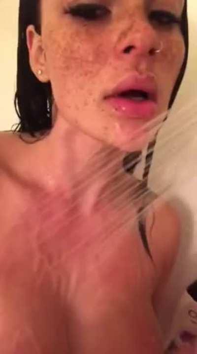 Skyla having fun in the shower