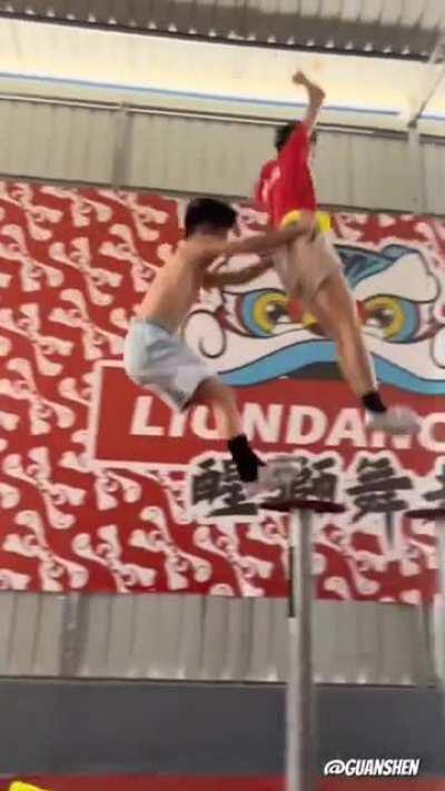 Lion dancers training