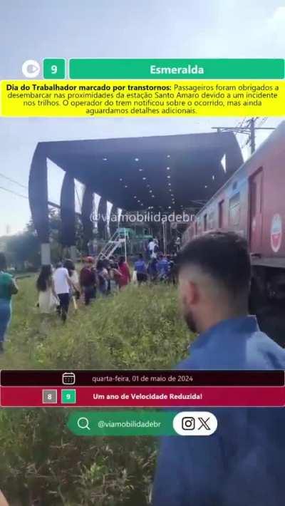Linha 9 privatizada: 1º de Maio, e o trabalhador tendo de andar a pé no trilho. 5 reais a tarifa. Os donos da linha são bilionários.