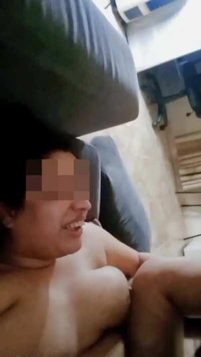 Her legs up on my shoulder and dick deep in her pussy, this is what makes her have laughing orgasm. (Sound on)