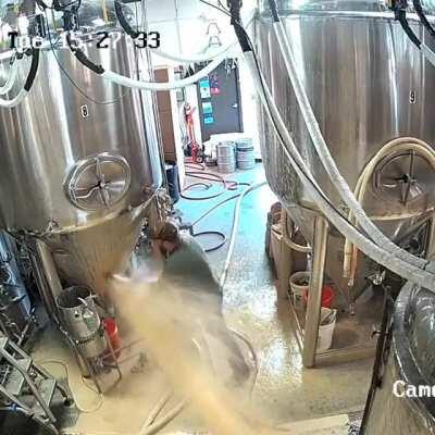 Catastrophic failure of racking arm at the start of transfer to brite. Kept calm. Got it under control. Lost 4bbls or so out of the 30bbl tank.