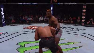 Francis Ngannou knocks Alistair Overeem out cold with a huge uppercut.