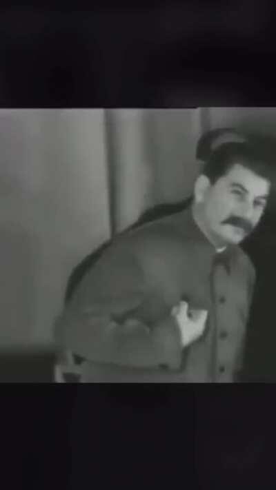 Found this video clip of Stalin talking at what appears to be a meeting outside the context of a prepared speech. Are they any Russian speakers here who could possibly translate this? I think it’s interesting.