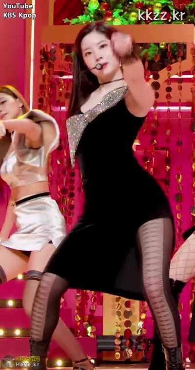 Dahyun - black dress, stockings, silver bow, more & more