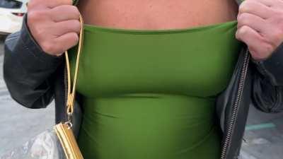 Showing off the girls on a busy street.