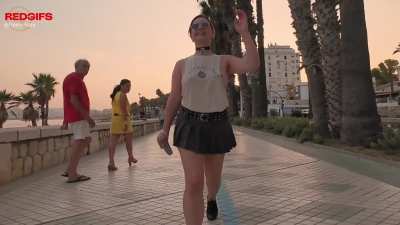 Braless sideboob top with nipple clamps on, enjoying the view and the stares.