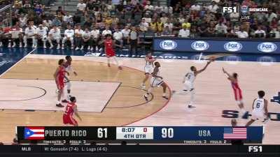 [Highlight] Haliburton to Cam Johnson for the alley oop. Team USA dominates with a 21 pt lead!