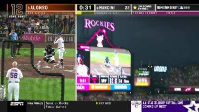 Dave Jauss drills Pete Alonso in the Home Run Derby.