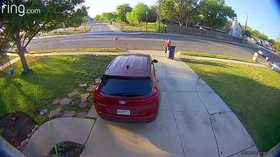 Car jumps curb and strikes homeowner