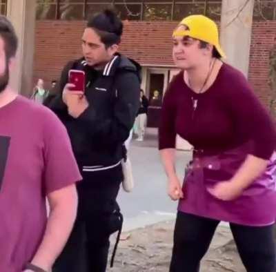 Karen completely freaks out at this guy, he says and does absolutely nothing in response.