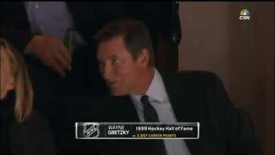 Wayne Gretzky getting denied by his wife on Kiss cam. Never gets old.