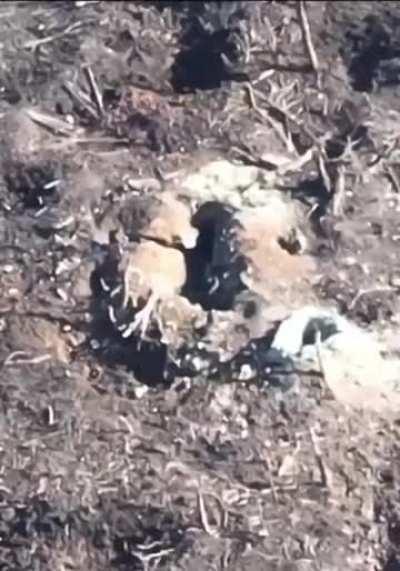 UA pov Ukrainian soldier kills a Russian soldier by firing over the top of a Russian dugout