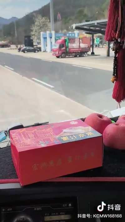 Chinese trucker driver takes his cats with him. When he stops at the rest station he lets them stretch their legs, and then they come back to their little beds in the truck.