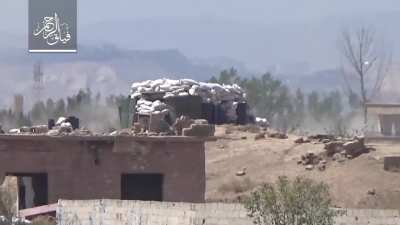 Al-Rahman fighter strikes a Syrian Army sandbag bunker with an M-79 Osa - al-Marj, Idlib - 2016