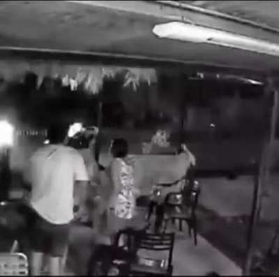 A lightning strike meters from a family group. Moments later a second electric shock occurred