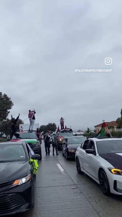 Los Angeles: Happening Now Hundreds of cars on PCH in a caravan headed for LAX International Airport to shut down the streets! No business as usual under genocide!