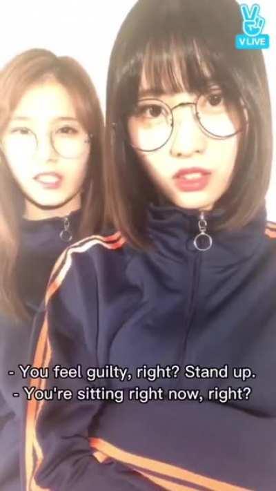 Momo & Sana telling ONCE to warm up and exercise with them