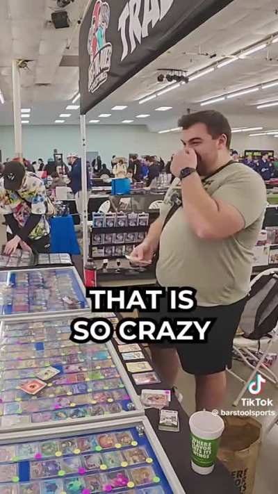 Dad comes looking for card, guy doesn't have card, guy rips pack and gets card first try