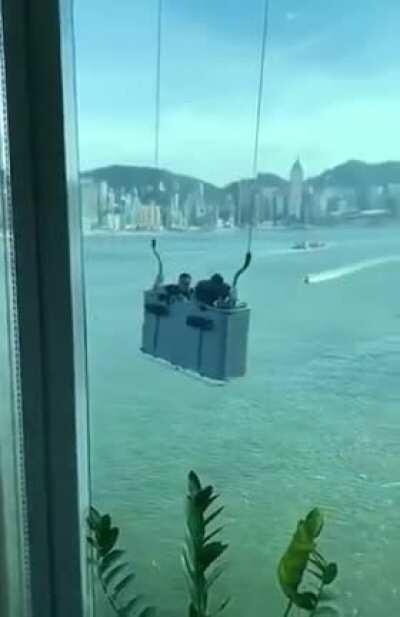 Window cleaning on a windy day