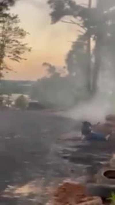 fat guy falls out of moving car