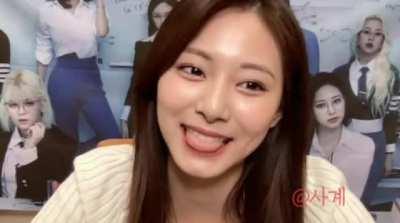 Tzuyu being adorable during a video call