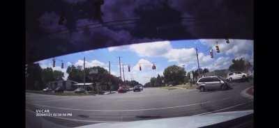 Happened in my city a few days ago, idiot runs a red light.