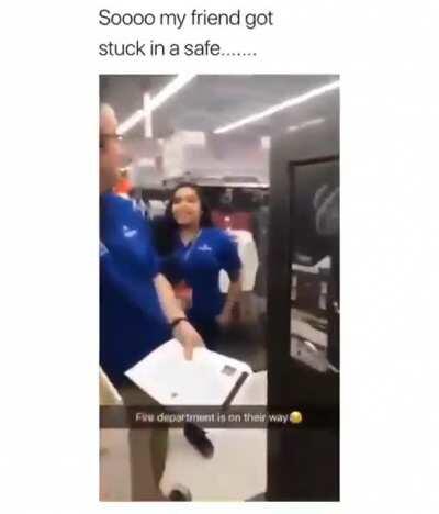 Dumb guy gets himself locked in a safe
