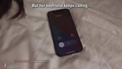 Cheating Creampie while her boyfriend listened on the phone!