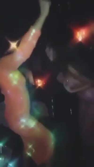 Did her boob pop up or why does she react the way she does?