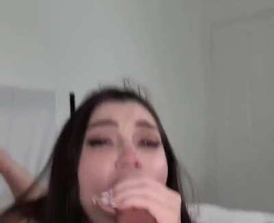 Brunette hottie makes him blow his load