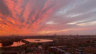 Striking sunrise over the city from north London