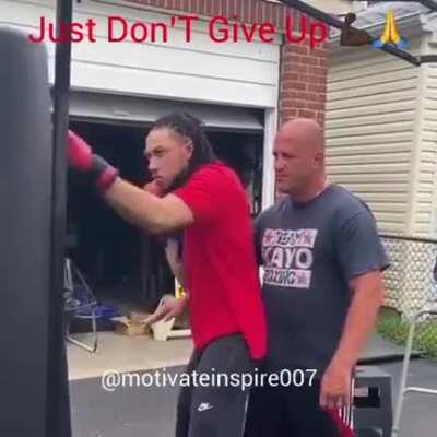 The Incredible Lorenzo getting back to the grind safely with his coach Michael. For those who don't know Lorenzo was shot in the head from a stray bullet while back but he's well on his recovery journey now.