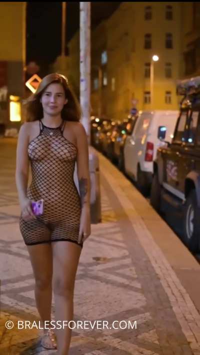 Agatha walks naked at night in her tiny see-through dress