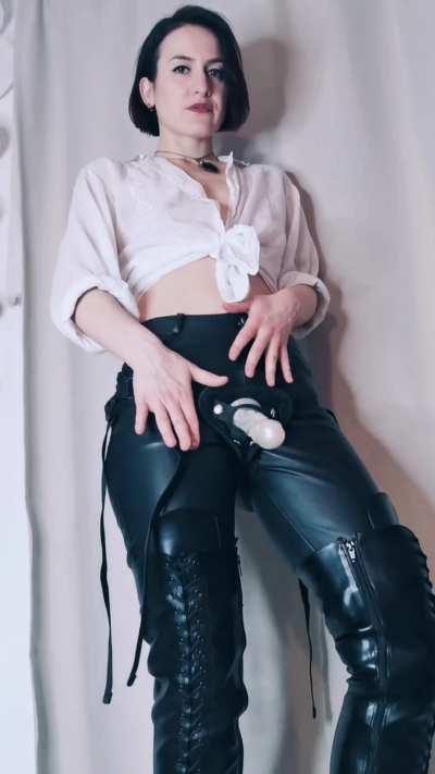 Where will you use your eager mouth first. My Thigh High Boots or my Strapon?