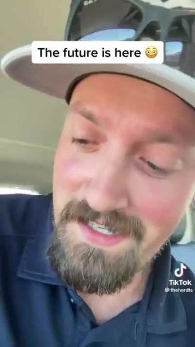 Passenger takes a ride in a driverless car