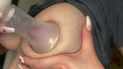 Pumping my puffy nipples