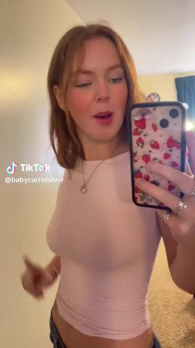 Braless redhead college girl