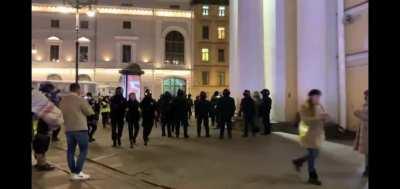 Happening right now in Moscow: Russians being arrested for protesting against war.