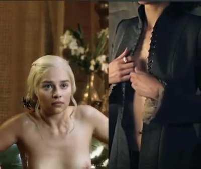 Emilia Clarke and Nathalie Emmanuel in Game of Thrones.