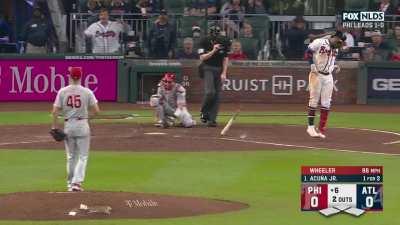 [Highlight] Ronald Acuna takes a 96 MPH fastball to the elbow.