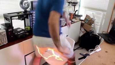 Electroboom sets himself on fire