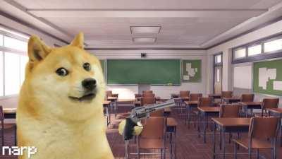 Le gun go off with a bang bang has arrived (OC). Doge is now wanted by the police.