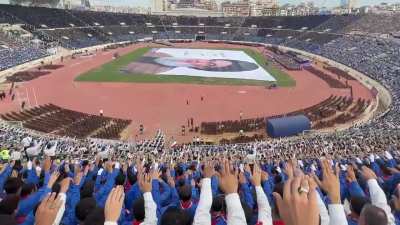 Hezbollah’s boy scouts gathering to commemorate Hassan Nasrallah, with the slogan “Generations of the Sayyed.”