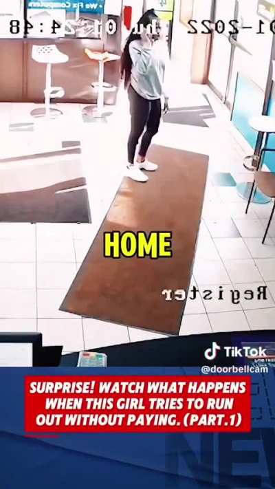 Woman tries to dash without paying, gets faced with a locked door.