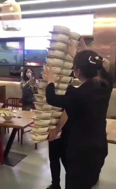 WCGW playing jengy with noodles.