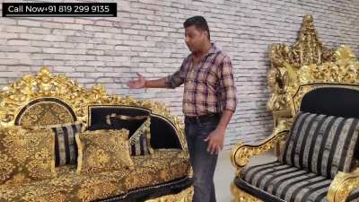 Super Luxurious Heavily carved Sofa Set in Gold Leaf Finishing