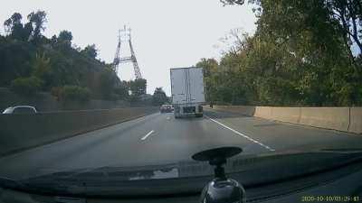 [USA]Yesterday I was on 76 just outside of Philly and I witnessed this car accident. I let the driver of the blue car record my dash cam with his phone and I gave him and the truck driver my cell.