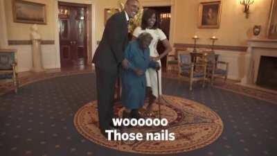 Happy Freakout: 106-year old woman meets the Obamas during his presidency